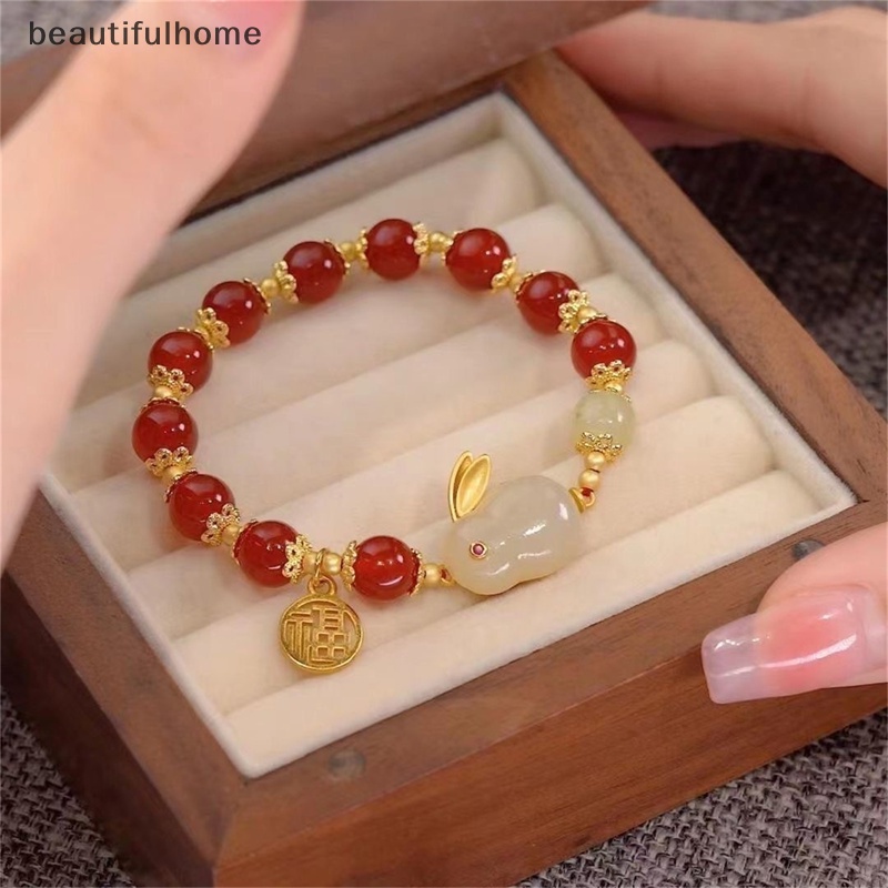 {beautifulhome} Berkah Pasangan Beruntung Kaca Persahabatan Kelinci Gelang fashion Manik Batu Alam Untuk Hadiah Perhiasan Wanita.