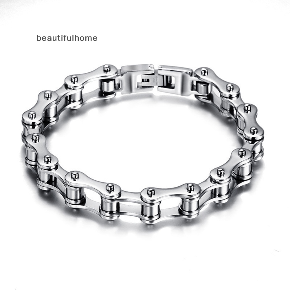 {beautifulhome} Gelang Punk Stainless Steel Pria Biker Sepeda Motor Rantai Bracelets 8.5&quot;.