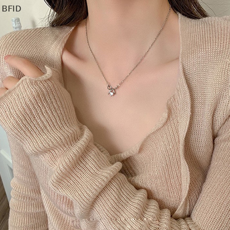 [BFID] Gaya Korea Ikatan Simpul Kalung Musim Semi Musim Panas Kristal Zirkon Liontin Choker Vintage Rantai Klavikula Untuk Wanita Perhiasan Hadiah [ID]