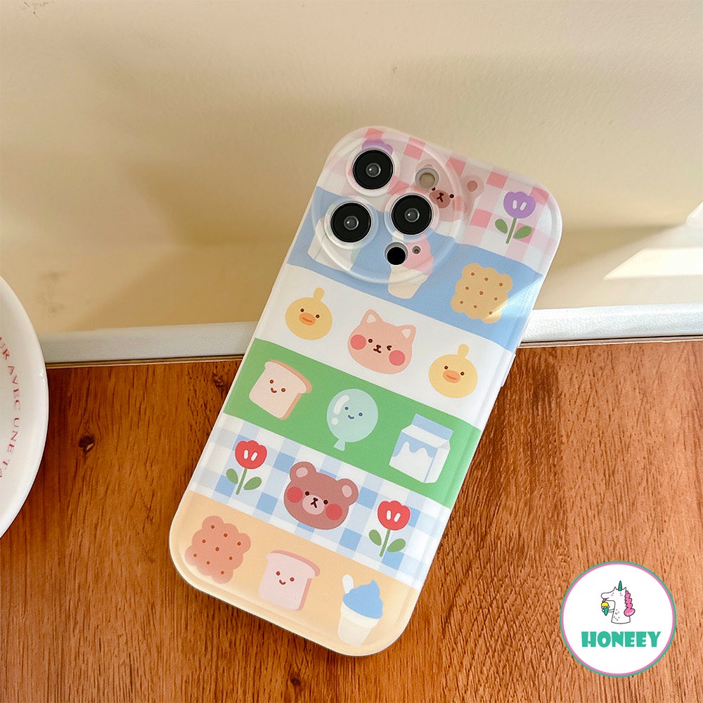 Casing Ponsel Doodle Kartun Kucing Beruang Kartun Yang Indah Untuk iPhone 14 Pro Max12 13 Pro Max Case Untuk iPhone 11 Pro Max Colorful Air Cushion Anti-Shock Cover