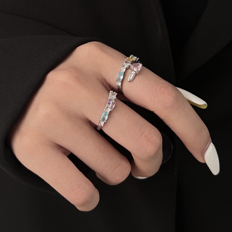 Aksesoris Cincin Batu Permata Berwarna Ganda Cahaya Kepribadian Mewah Fashion