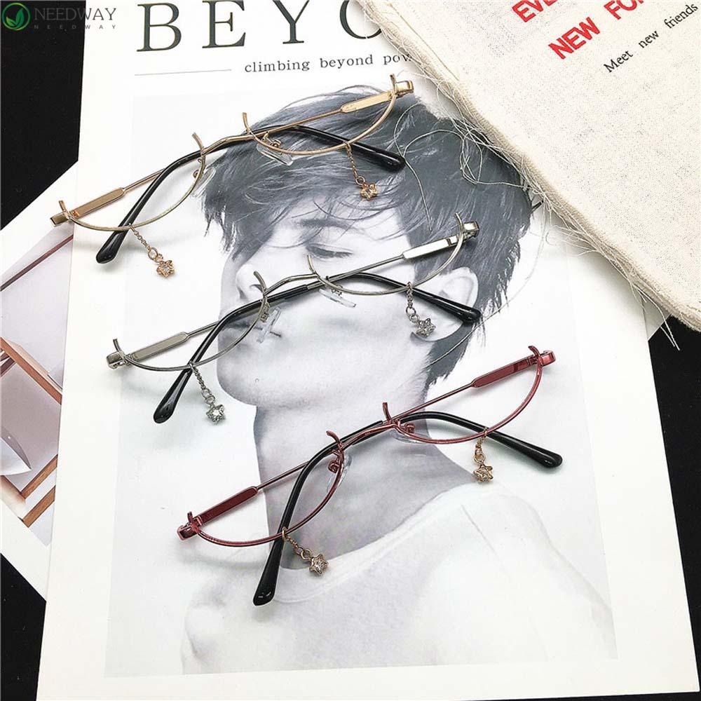 Needway Frame Kacamata Temperamen Rantai Merayap Logam Sederhana Hias Gaya Korea Bawah Setengah Bingkai