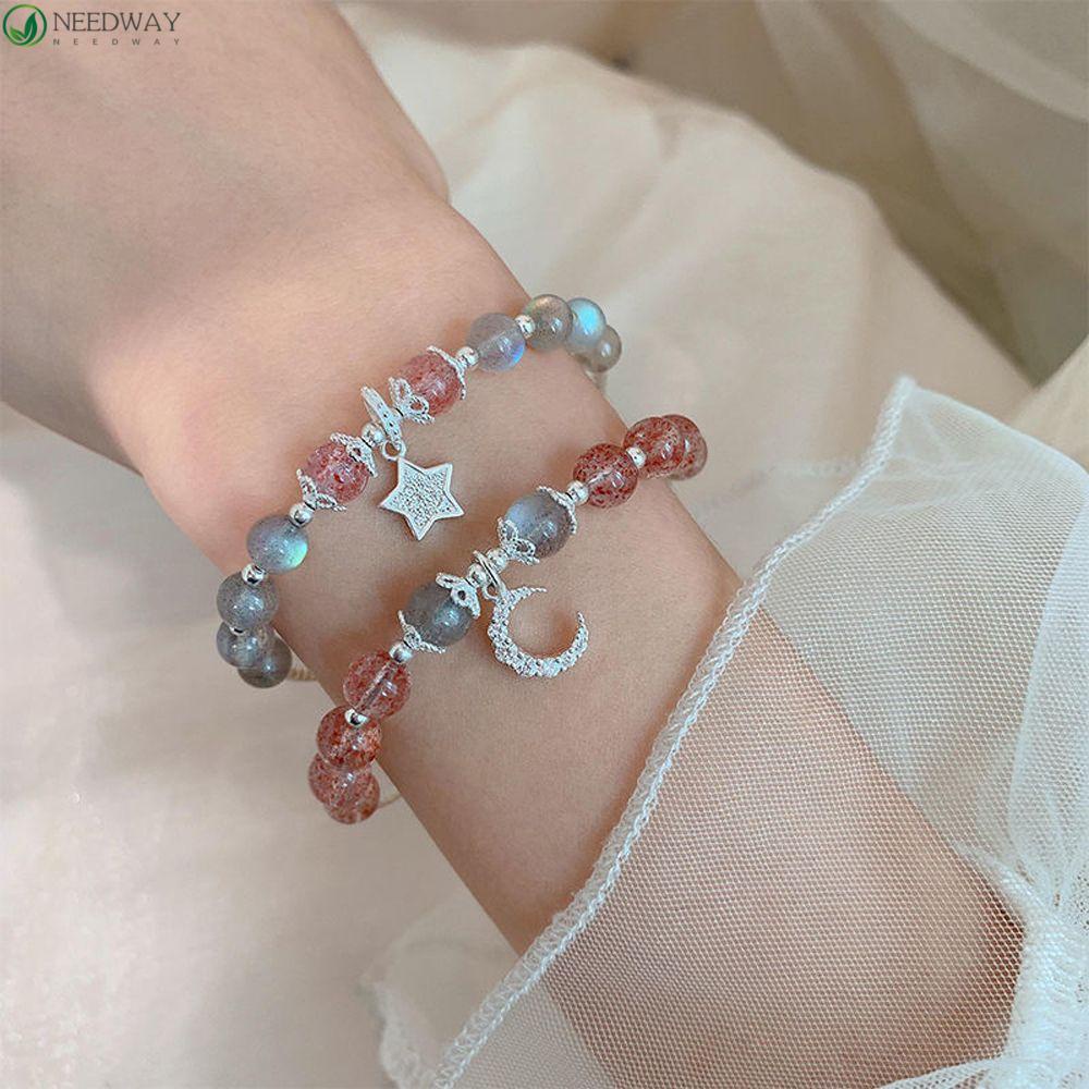 Needway Strawberry Kristal Gelang Manis Vintage Zirkon Bintang Tangan Jewerly Manik-Manik Beruntung Transfer Wanita Gelang