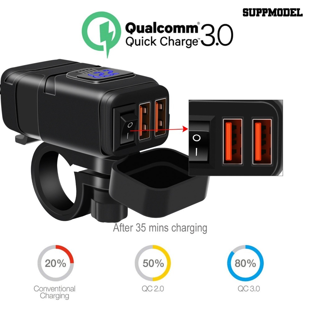 [SM] Motor QC3.0 Fast Charging Dual USB Charger Power Adapter Dengan Voltmeter