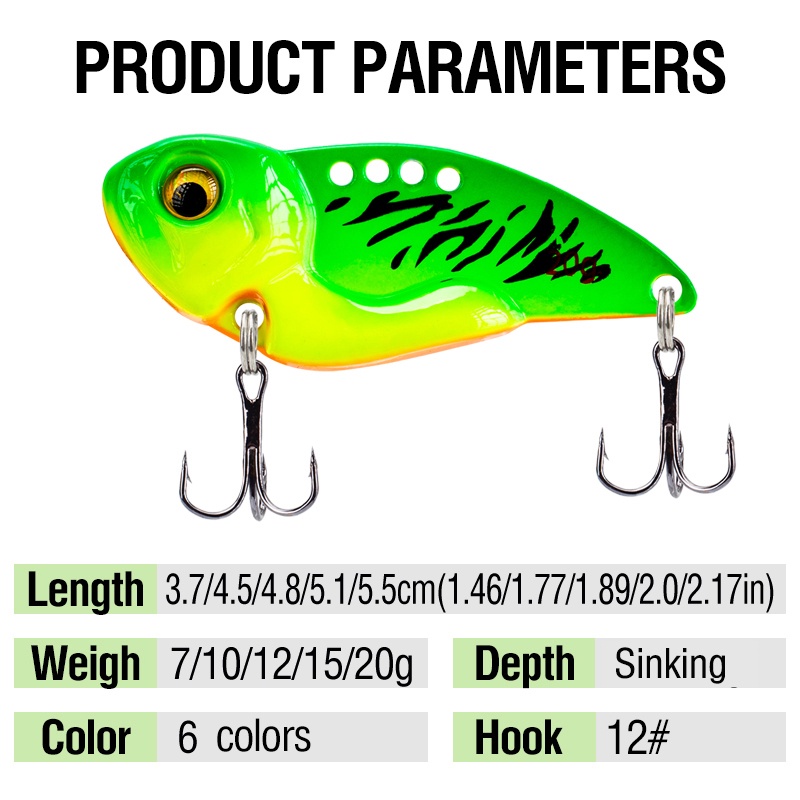 7g /10g /12g /15g /20g Spinner Sendok Swimbait Colorful Metal VIB Lure Dengan Kait Treble Ganda Tenggelam Jig Umpan Keras Fishing Tackle