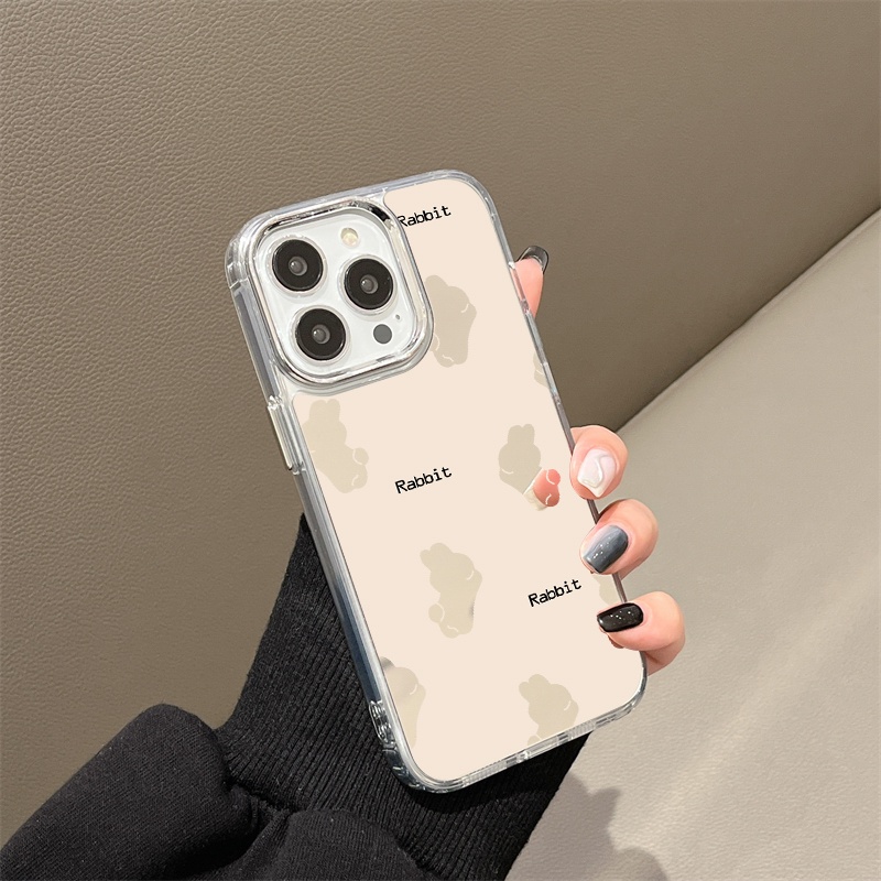 IPHONE Lying Rabbit Mirror Phone Case Kompatibel Untuk Iphone11 12 13 14 12Pro 13Pro 14Pro Pro Max XR X XS Max Electroplating Tombol Perlindungan Mirror Cover