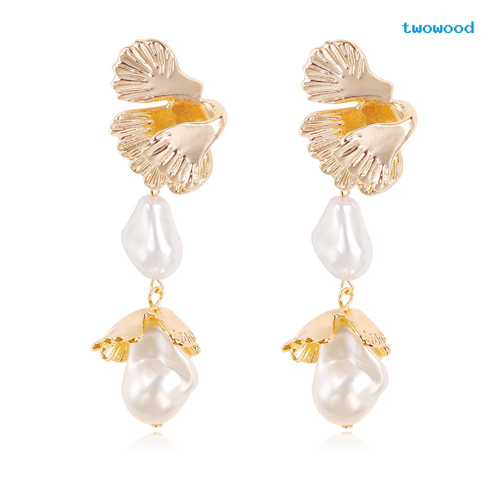 Twowood Pearl flower earrings Anting Bunga alloy Eropa Dan Amerika Anting Wanita Berlebihan Anting Temperamen Trendi