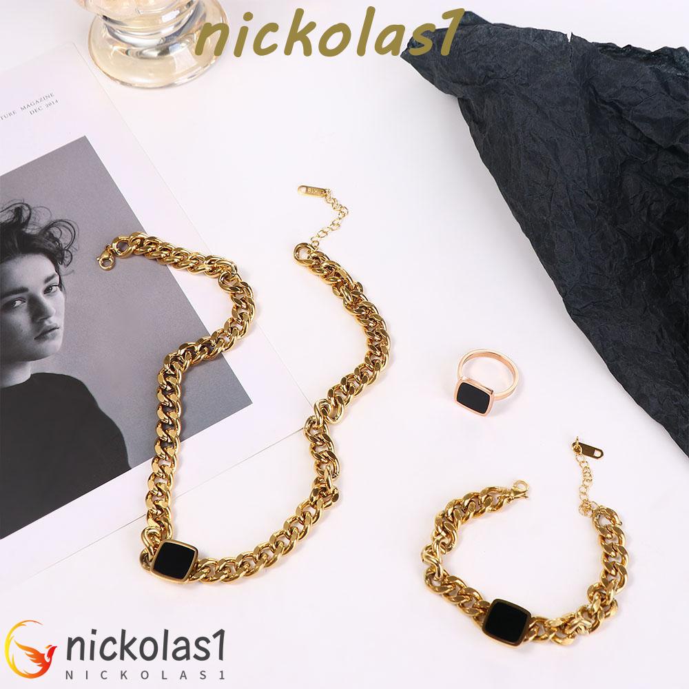 Nickolas1 Wanita Gelang Trendi Sederhana Industri Berat Fashion Kalung Square Retro Pendant Necklaces