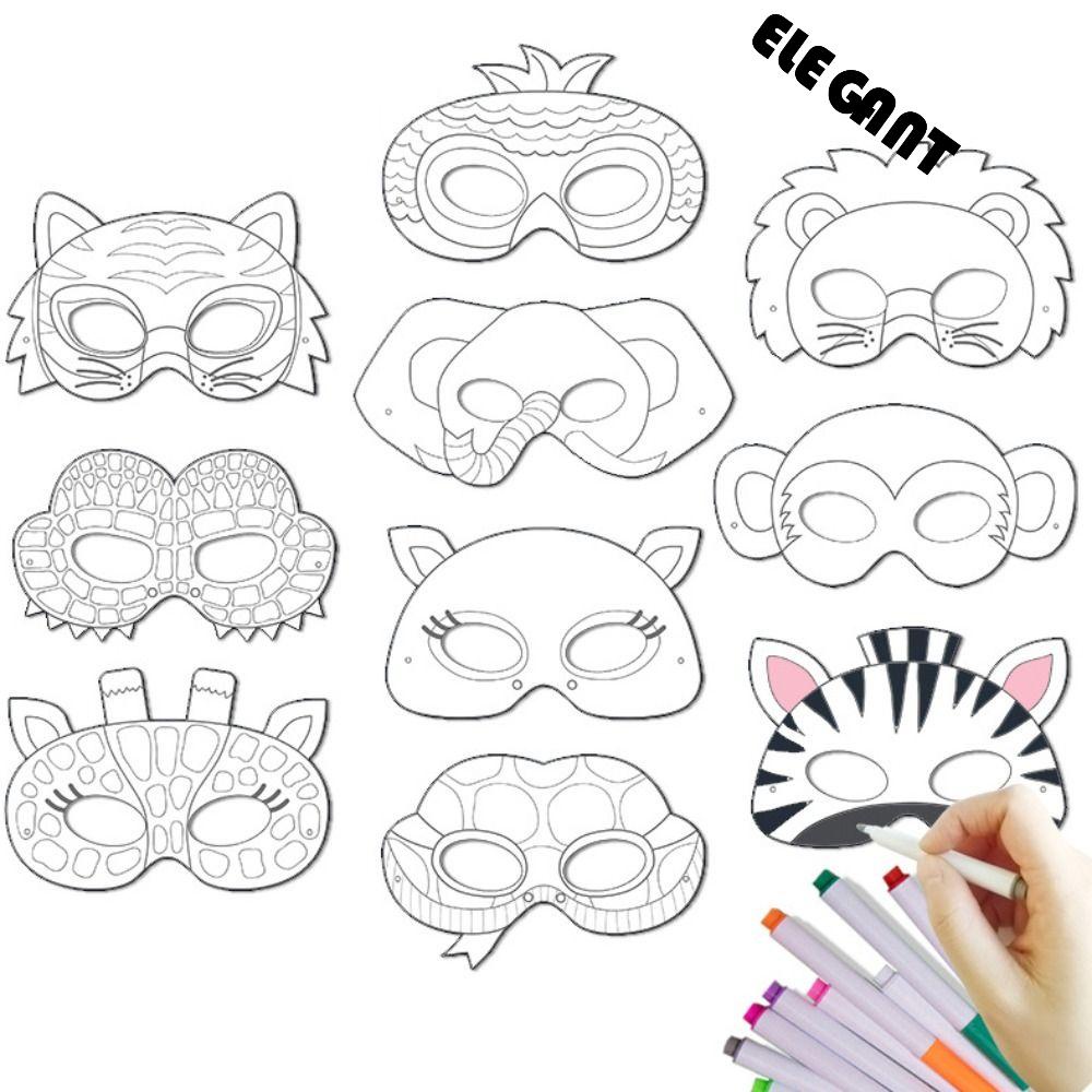 [Elegan] Masker Lucu Gambar Hewan Lucu DIY Anak Lukisan Perlengkapan Pesta Ulang Tahun Pesta