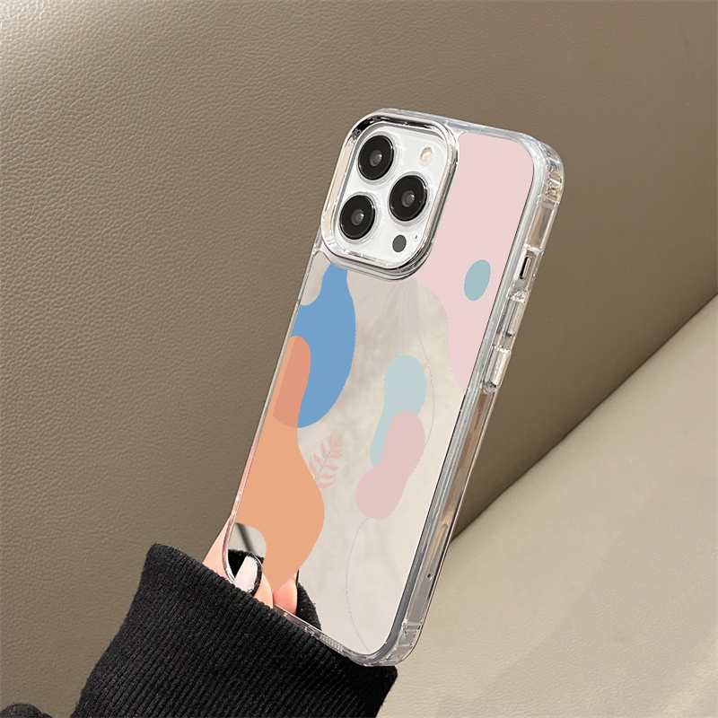 IPHONE Casing Ponsel Cermin Graffiti Kompatibel Untuk Iphone11 12 13 14 12Pro 13Pro 14Pro Pro Max XR X XS Max Electroplating Tombol Perlindungan Mirror Cover