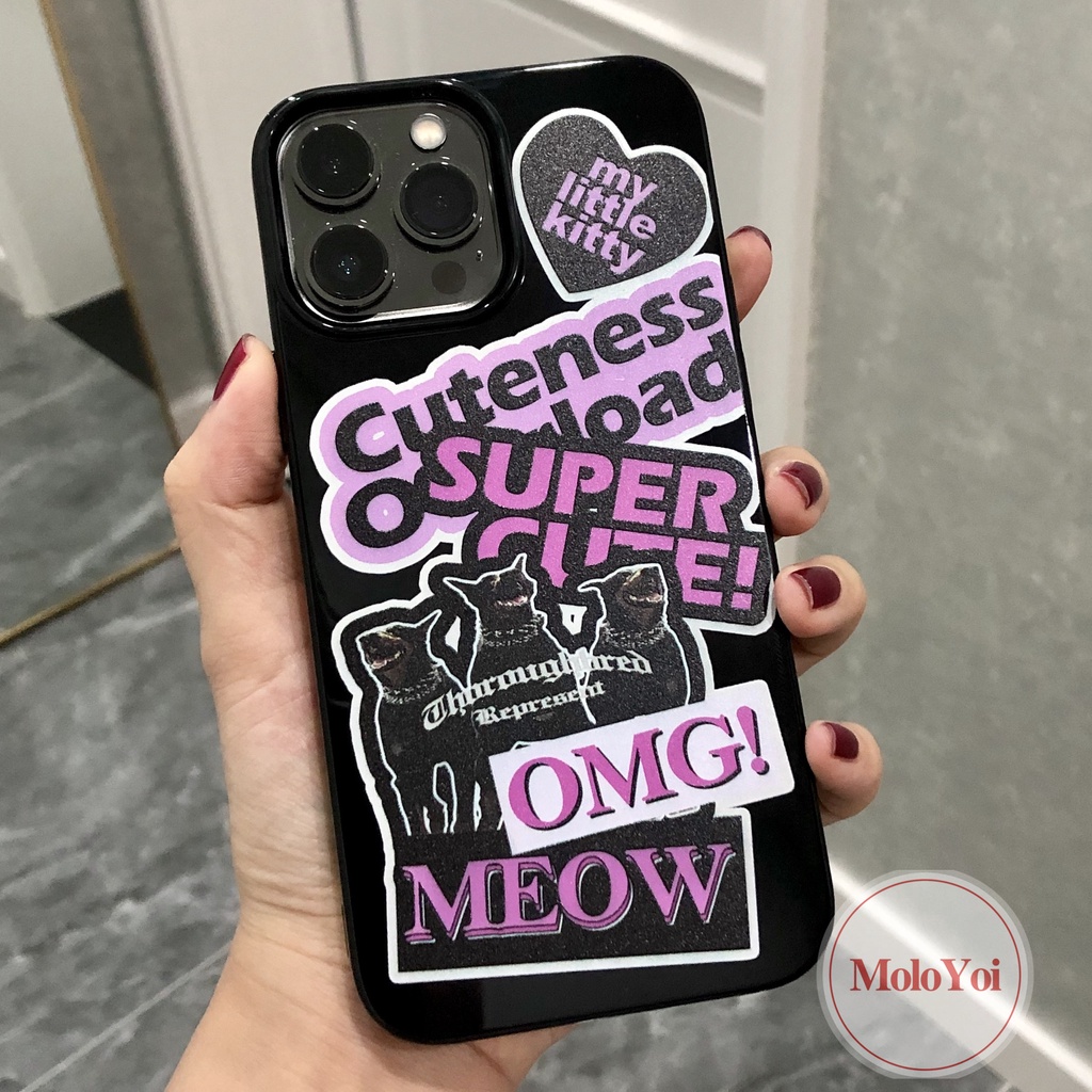 IPHONE Kacamata Hitam Kartun Glossy Shockproof Casing Anjing Keren Kompatibel Untuk Iphone7 8 Plus XR XS X Max 11 13 14 12 Pro Max SE 2020fashion Gaya Korea Kartun Anjing Lucu Doodle Tag Soft Case