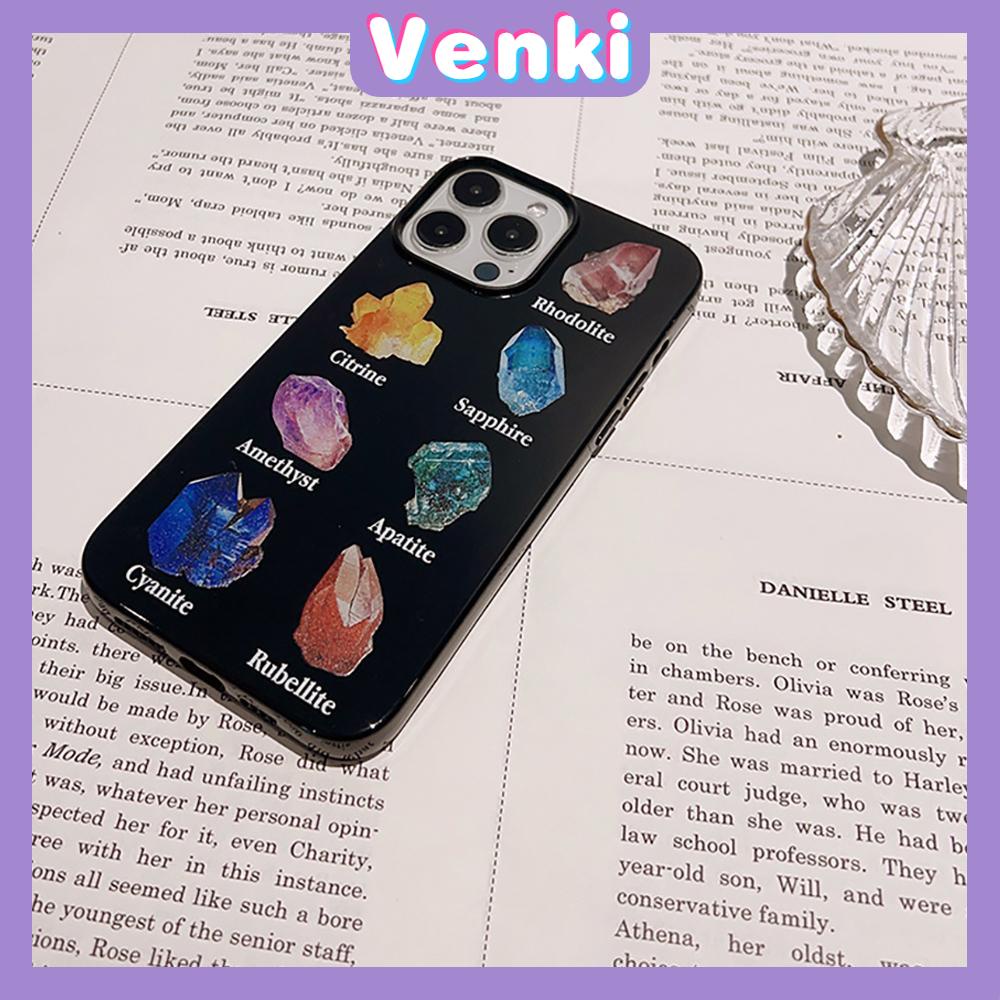 VENKI - Untuk iPhone 11 iPhone Case Hitam Glossy TPU Soft Shell Tahan Guncangan Perlindungan Kamera Permata Sederhana Kristal Kompatibel dengan iPhone 14 13 Pro max 12 Pro Max xr xs max 7 8Plus