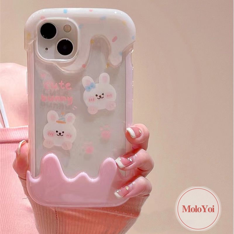 IPHONE Permen 3D Ice Cream Case Kompatibel Untuk Iphone11 7Plus XR 14 13 12 Pro Max X 7 8 Plus XS Max Indah Kartun Beruang Lucu Kelinci Lembut Tpu Cover