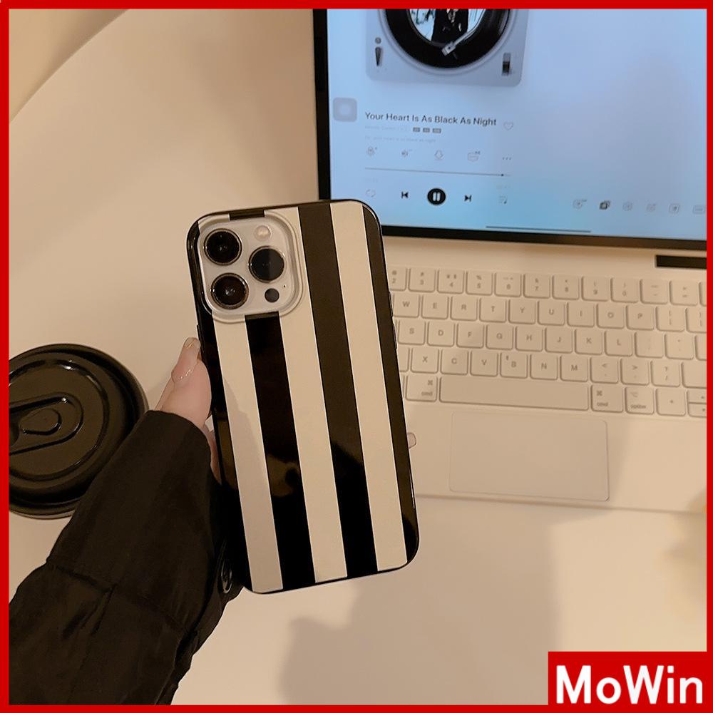 Case iPhone 14 Pro max iPhone Case Hitam Glossy TPU Lembut Tahan Guncangan Perlindungan Kamera Garis Hitam dan Putih Sederhana Kompatibel dengan iPhone 13 Pro max 12 Pro Max 11 xr xs max 7 8