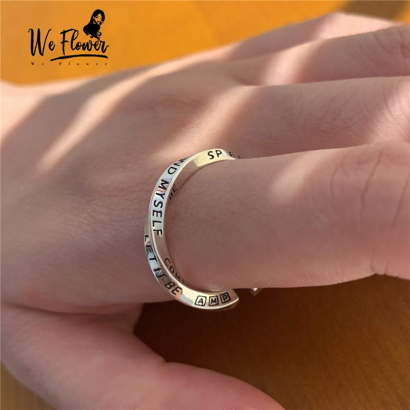 We Flower 1PC Vintage Perak Huruf Inggris Scrawl Twist Open Cincin Untuk Wanita Pria Unisex Punk Graffiti Mobius Couple Rings Jari Perhiasan Hadiah