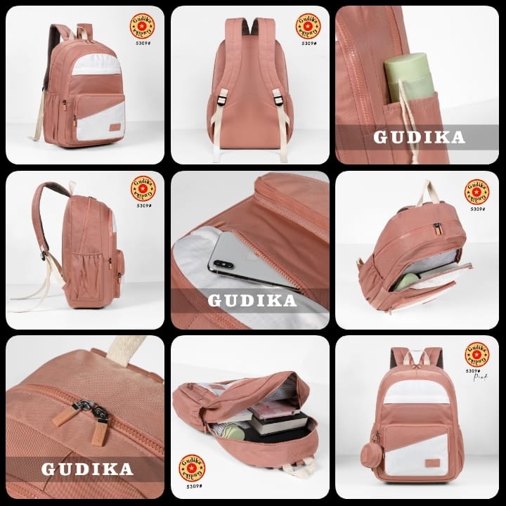 GUDIKA 2tone 5309 // Tas Ransel Laptop Wanita Kekinian Import Original Bahan Nylon Waterproof Anti Air Premium Korea Terbaru bisa muat banyak barang dan banyak slot