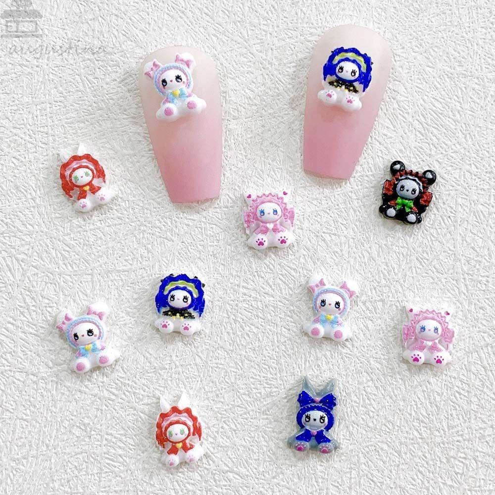 AUGUSTINA Agustinina Kartun Dekorasi Kuku Wanita 10Pcs /set Kartun Boneka Fashion Manicure Aksesoris Hiasan Kuku 3D Perhiasan Kuku