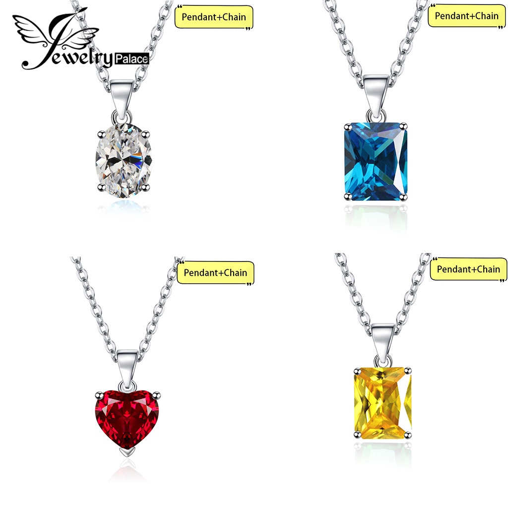 Jewelrypalace Kalung Perak Citrine Love Safir Moissanite Asli Ruby Emerald Berlian Perhiasan930Hati Wanita M036