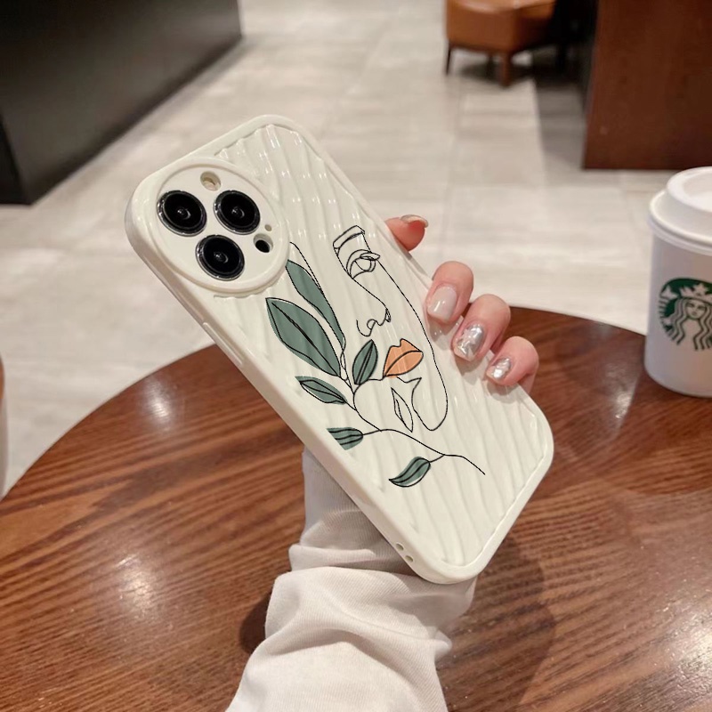 IPHONE Leaves Girl Water Ripple Phone Case Kompatibel Untuk Iphone11 13 12 14 Pro Max14 Plus XR X XS MAX 7Plus 8Plus 7 8 SE 2020 2022 Sarung Tahan Guncangan