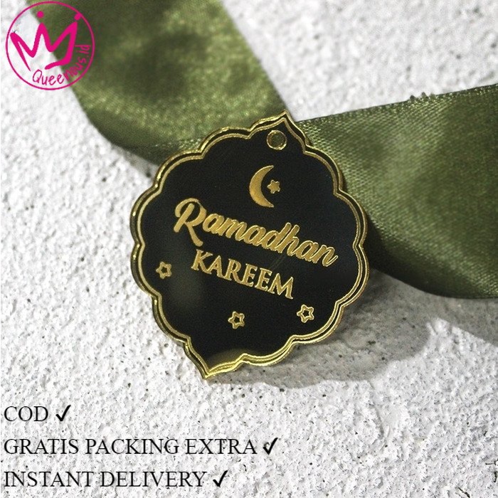 

Hang Tag Ramadan Kareem Akrilik Mirror Idul Fitri Label Tag Hampers - Gold Mirror/ laser cutting/dekorasi ramdhan/custom size