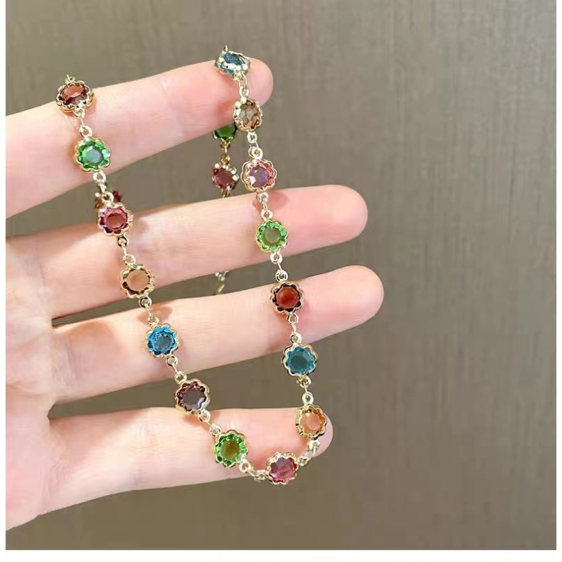 Kalung Zirkon Warna-Warni High-End Mewah Ringan Perempuan Unik All-Match Segar Musim Panas Warna-Warni Rantai Klavikula