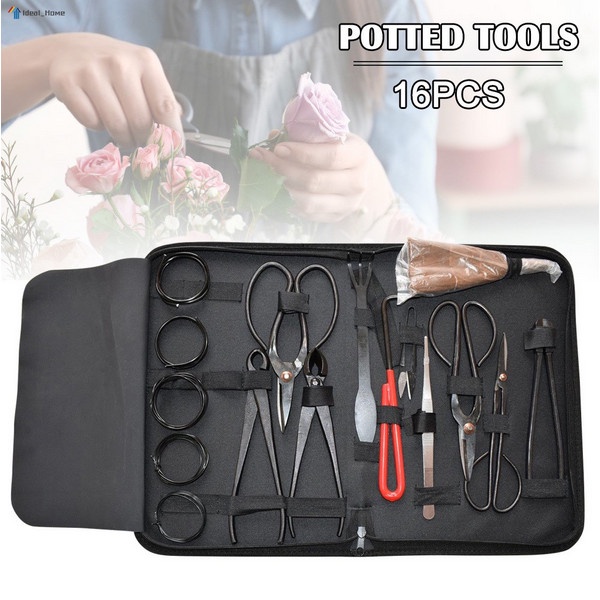 16pcs Set Gunting Pemotong Bonsai Set Alat Berkebun Taman Dengan Tas