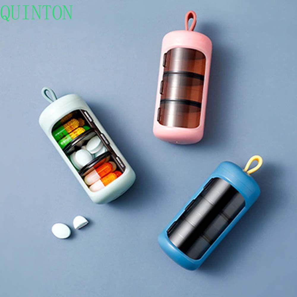 QUINTON Kotak Penyimpanan Pil Multicolor 3gelang Kotak Plastik Anti Air Kompartemen Terpisah Plastik Travel Pill Case