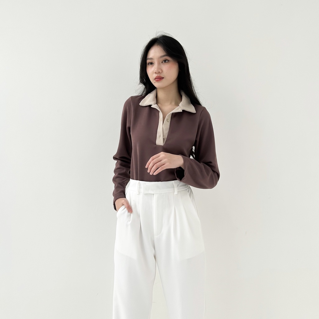 Beige Studio - Genie Top |  Atasan Berkerah Lengan Panjang Rajut Knit Wanita