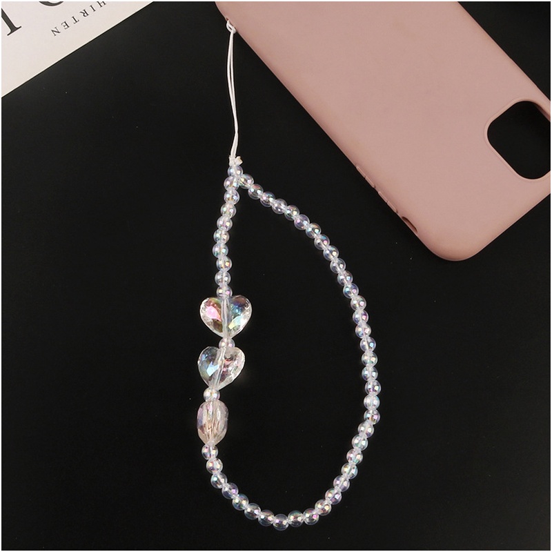 3d Multifaced Acrylic Transparan Pearlescent Love Heart Phone Strap Universal Bluetooth Earphone Case Cover DIY Untuk iPhone Untuk Samsung Untuk OPPO Untuk VIVO Untuk Huawei Untuk Redmi