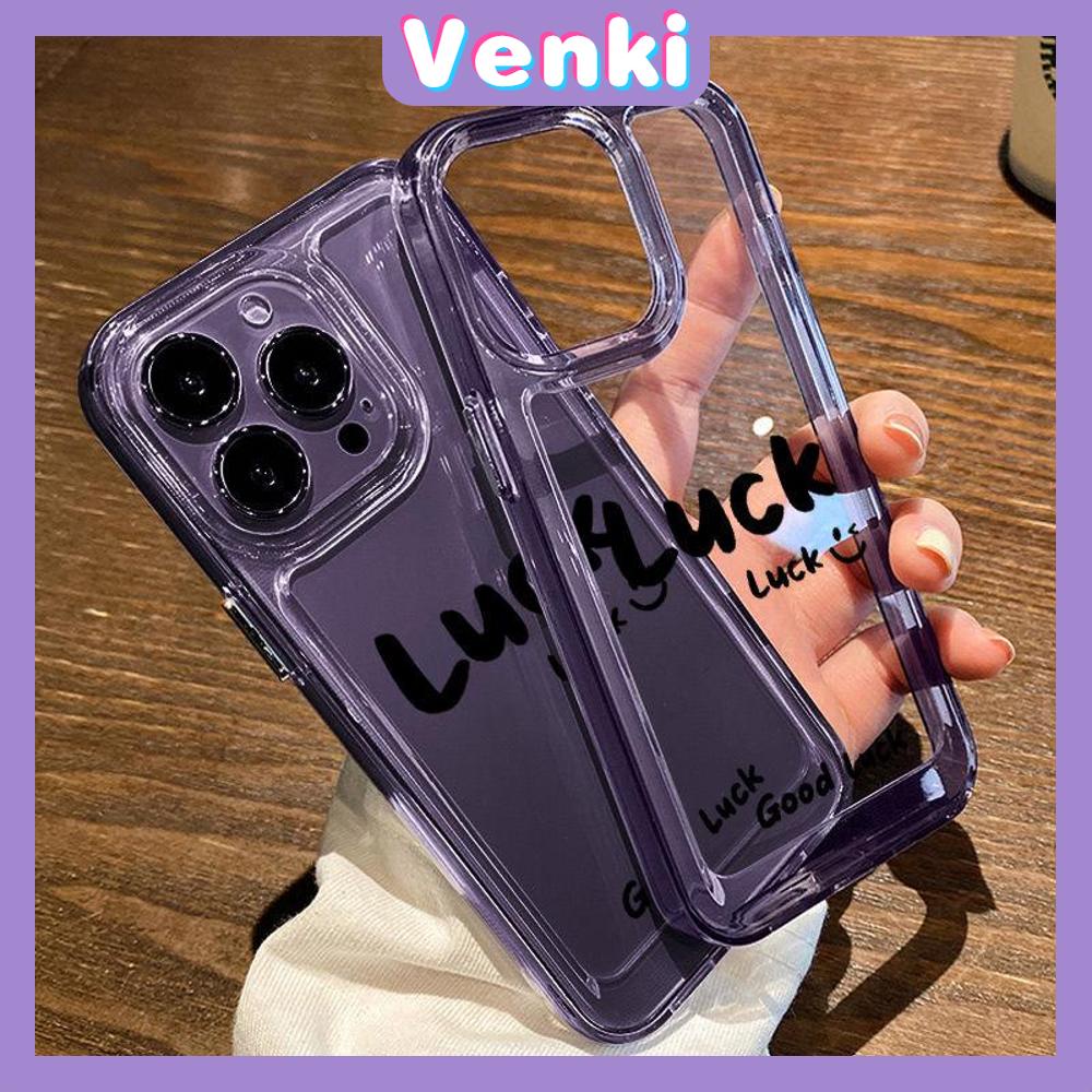 VENKI - Untuk iPhone 11 Case Ruang Keras Transparan Ponsel Case Kantong Udara Tahan Guncangan Perlindungan Kamera Sederhana Kata Bahasa Inggris Keberuntungan Kompatibel dengan iPhone 14 13 Pro Max iPhone 12 Pro Max XR