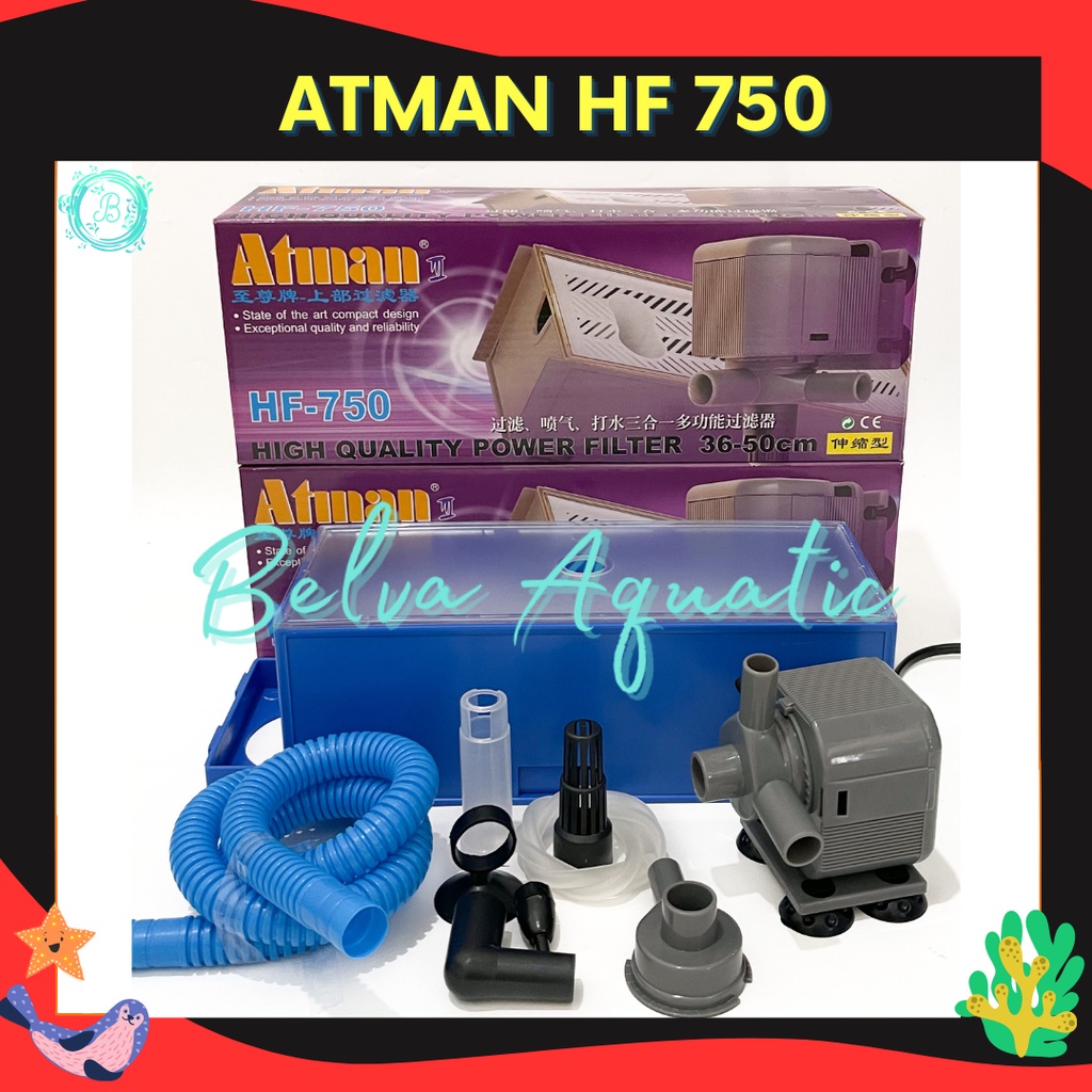 Atman HF-750 Top Filter Box Set Mesin Pompa Filter Atas Lengkap Atman Box Filter