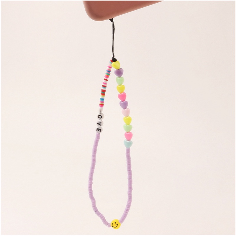 Light Purple Silicone Slice Flat Beads Dengan Warna Macaron Love Hearts Universal Phone Strap Untuk Untuk iPhone Untuk Samsung Untuk OPPO Untuk VIVO Untuk Huawei Untuk Redmi Untuk Xiaomi Case DIY