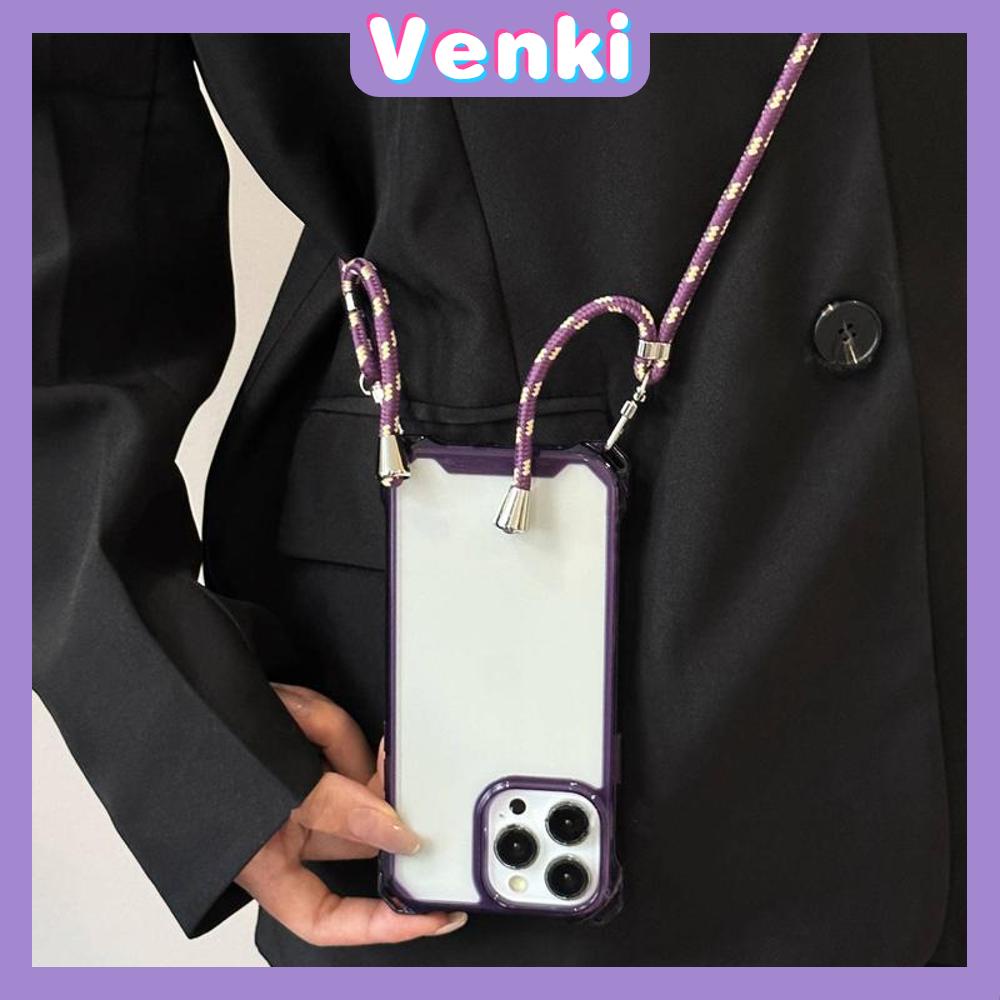 VENKI - Untuk iPhone 11 Case Polos Case Empat Sudut Lanyard Shockproof Protector dengan Lanyard Gelang Bening Akrilik Kompatibel dengan iPhone 14 Pro Max 13 Pro Max iPhone 12 Pro Max XR