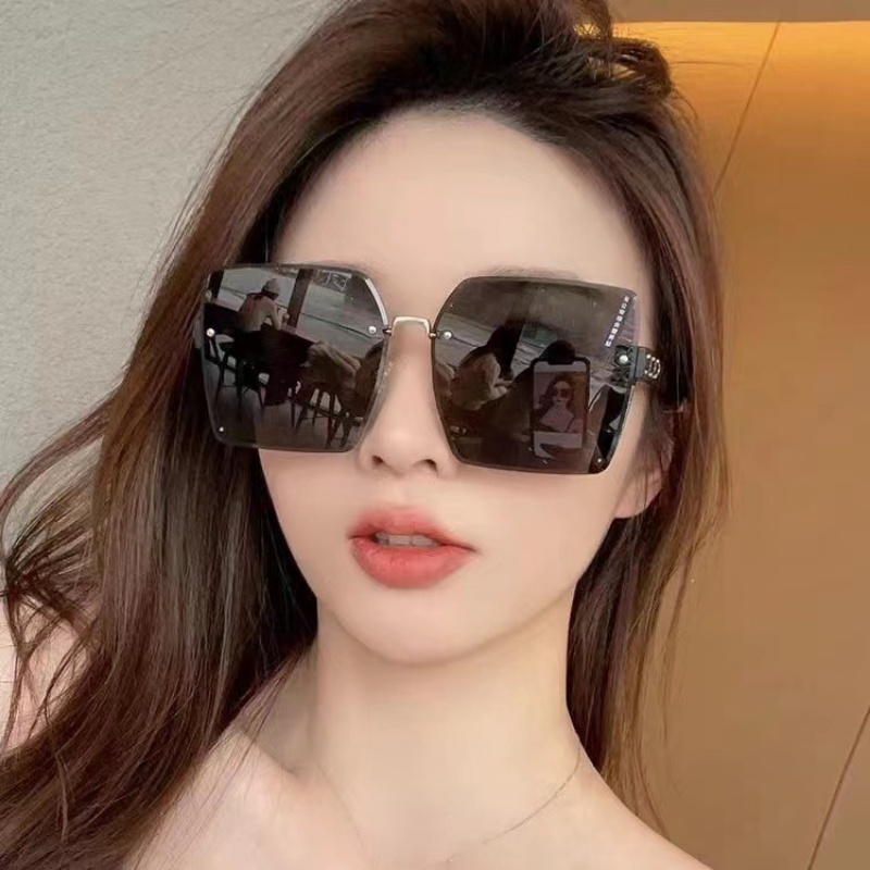 Ins Fashion Kacamata Wanita Mewah Merek Desainer Persegi Tanpa Bingkai Kacamata Matahari Pria Ocean Flm Big Frame Sunglass