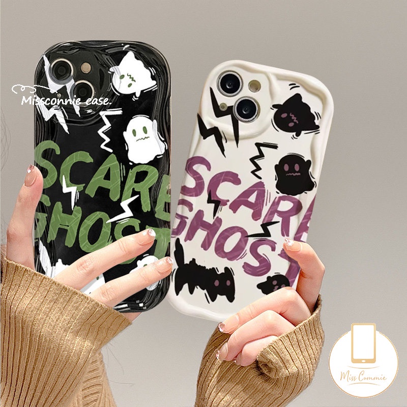 Couple Cute Scared Ghost Soft Case Untuk Realme C35 C21Y C53 C12 C55 C25Y C25 C31 C33 C25s C30 5 5i 7i 6i 9i 5s C11 C20A C3 C20 C15 C21 C17 3D Wavy Curved Edge Kartun Monster Cover