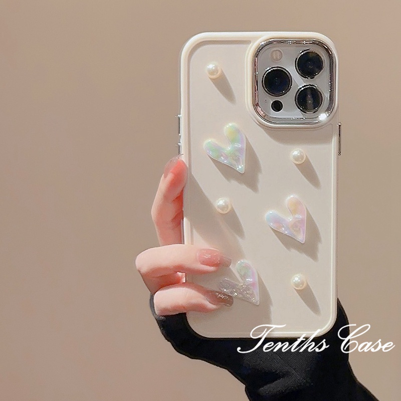 Kompatibel Untuk IPhone14 13 12 11 Pro Max8 7 6 6s Plus X Xr Xs Max SE 2020 Plating Cover INS Gaya Canggih 3D Berbentuk Hati Dan Casing Ponsel Mutiara