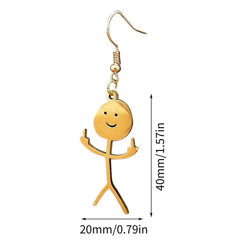 1pasang Stainless Steel Klavikula Lucu Kazuha Goth Pacar Karakter Lucu Doodle Man Earrings