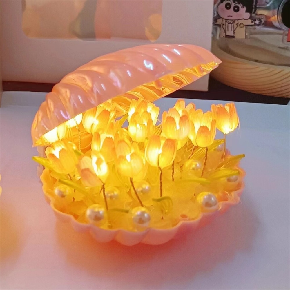 Tiktok Diy Shell Tulip Lampu Malam Bahan Tas Suasana Kreatif Dekorasi Meja Kecantikan Tinggi Lampu Samping Tempat Tidur Hadiah Ulang Tahun Pacar