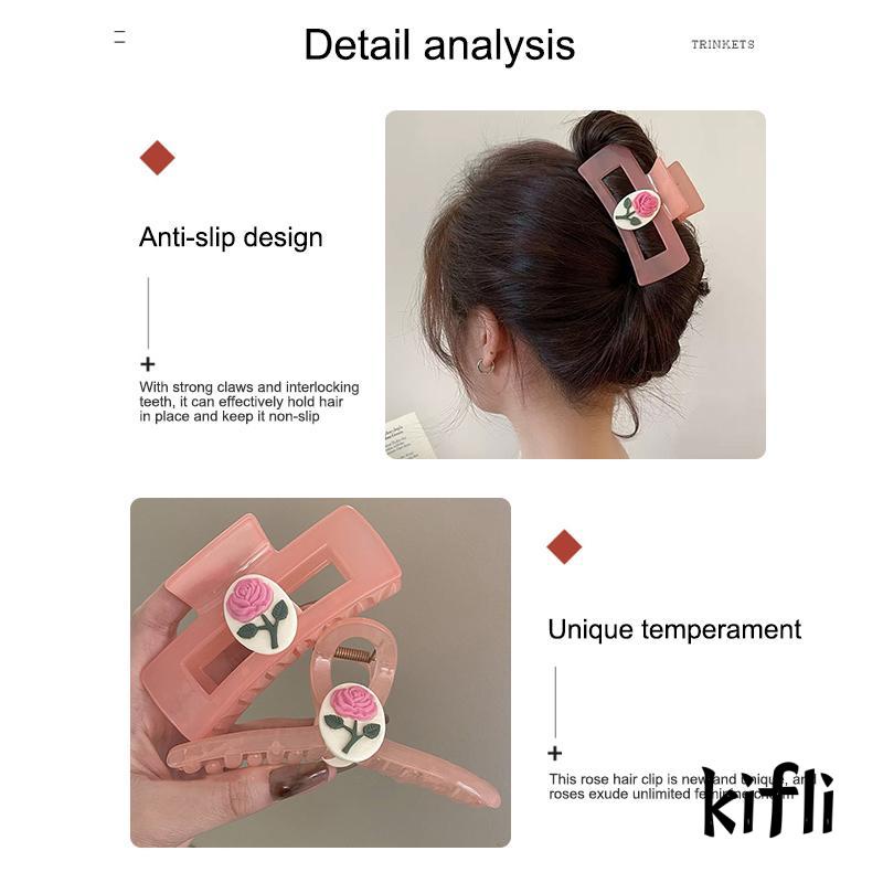 [KD] Hair Claw Clip Pink Rose Flower Elegan Sense Romantis Gaya Perancis Hiu Klip Aksesori Rambut