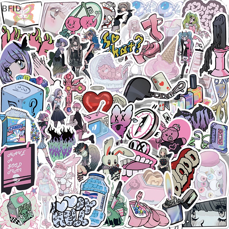 [BFID] 60pcs Pink Kawaii Y2K Domi Gadis Gothic Stiker Anime Lucu Aesthetic Decals Phone Case Laptop Alat Tulis Mobil Mainan Sticker [ID]