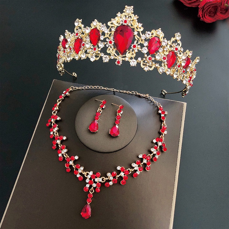 Set Mahkota Tiaras Pengantin Pernikahan Dengan Kit Anting &amp; Necklack Handmade Aksesoris Rambut Kristal Mewah Untuk Pesta Prom