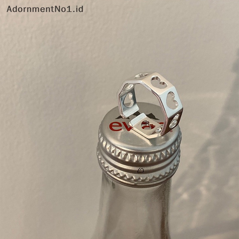 [AdornmentNo1] Geometris berongga jantung pembukaan cincin sederhana Fashion Adjustable jari telunjuk cincin untuk wanita minimalis Fashion perhiasan pesta hadiah