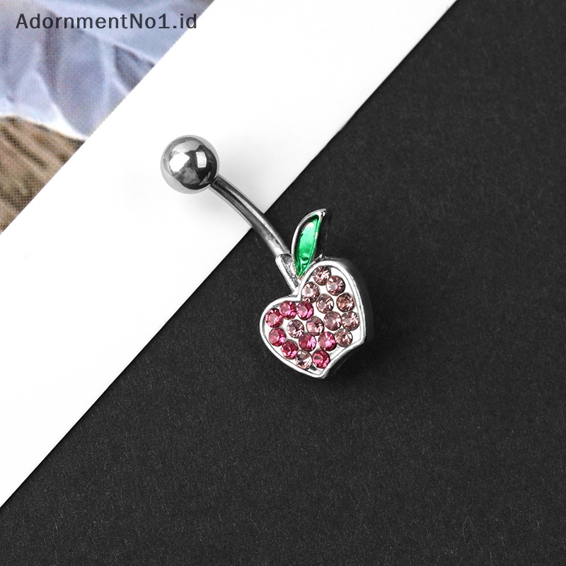 [AdornmentNo1] Stainless Steel buah perut kancing cincin seksi kristal berlian imitasi Cherry pusar kuku untuk wanita tubuh s perhiasan perut cincin