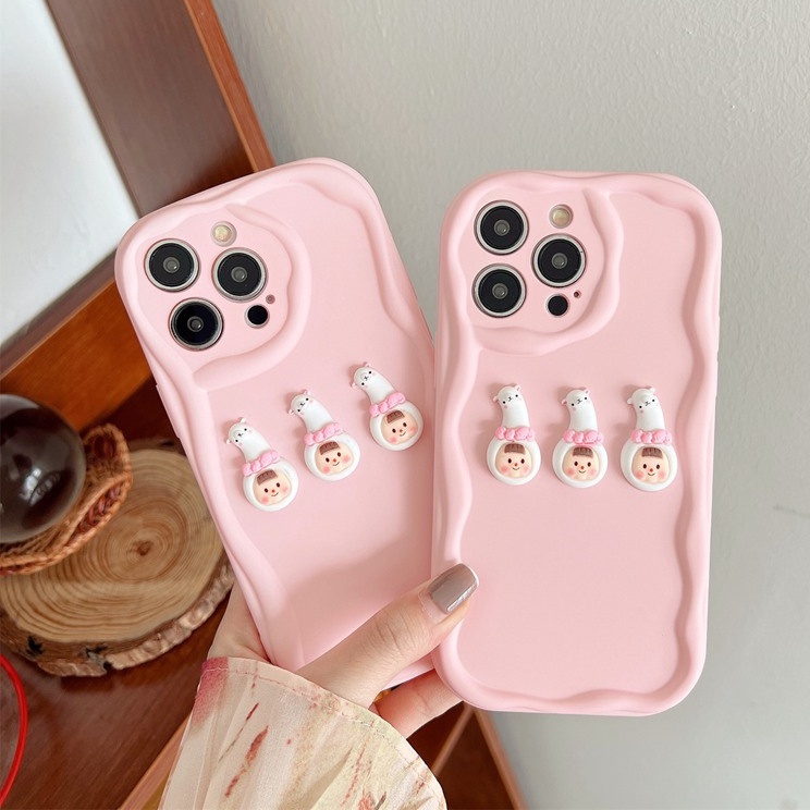 Macaron Pink Wave Alpaca Girl Soft Silicon Case HP iP iPhone 6 6S 7 8 14 + Plus SE 2020 2022 X XS XR 11 12 13 Pro Max Casing