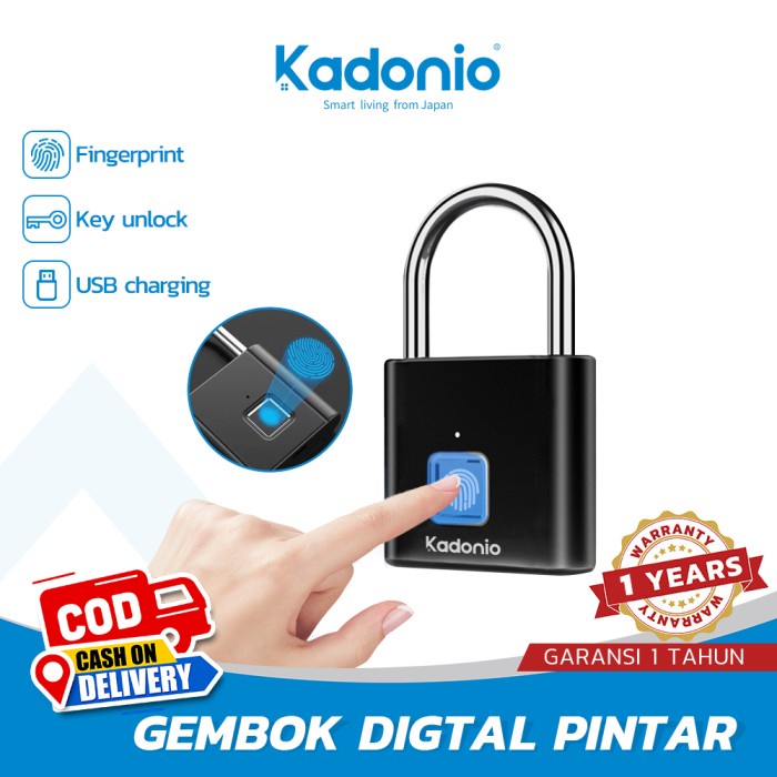 Kadonio Kunci Gembok Sidik Jari Smart Padlock Pintu Anti Maling - Hitam