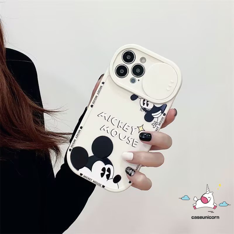 Cute Mickey Mouse Couple Phone Case Compatible for iPhone 7Plus 11 13 12 Pro Max 8Plus XR X XS Max Cartoon Disney Strawberry Bear Lotso Push Pull Window Camera Lens Protector Cover