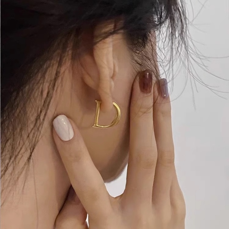 Papaozhu Minimalis s925 Perak Shiny Modal D Hoop Earrings Untuk Wanita Perempuan Chic Chunky Logam Anting-Anting Pakaian Sehari-Hari Telinga Perhiasan Aksesoris