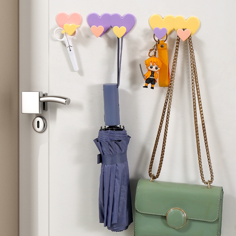 [Harga Grosir] 1PC Korean Double-Heart Hook/Tempat Perhiasan Telepon Yang Dipasang Di Dinding/Doorback Umbrella Keys Coat Rack/ Kait Perekat Dapur Kamar Mandi/Organizer Rumah Nordic
