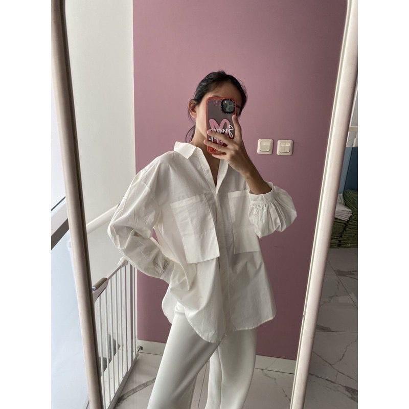 KEMEJA WANITA POCKET OVERSIZE ZS 1003 Korean XXL Shirt Kemeja LENDERS  Blouse CEWEK KANTONG LENGAN PANJANG