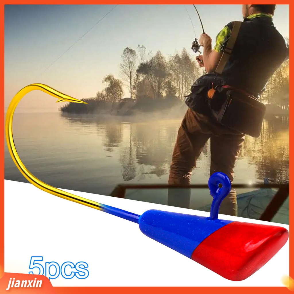 (In Stock) 5Pcs/Set Jig Kepala Kait Tajam Warna Cerah Penembus Kuat Air Asin Air Tawar Universal Logam Lembut Umpan Cacing Duri Fishhook Kit Peralatan Memancing